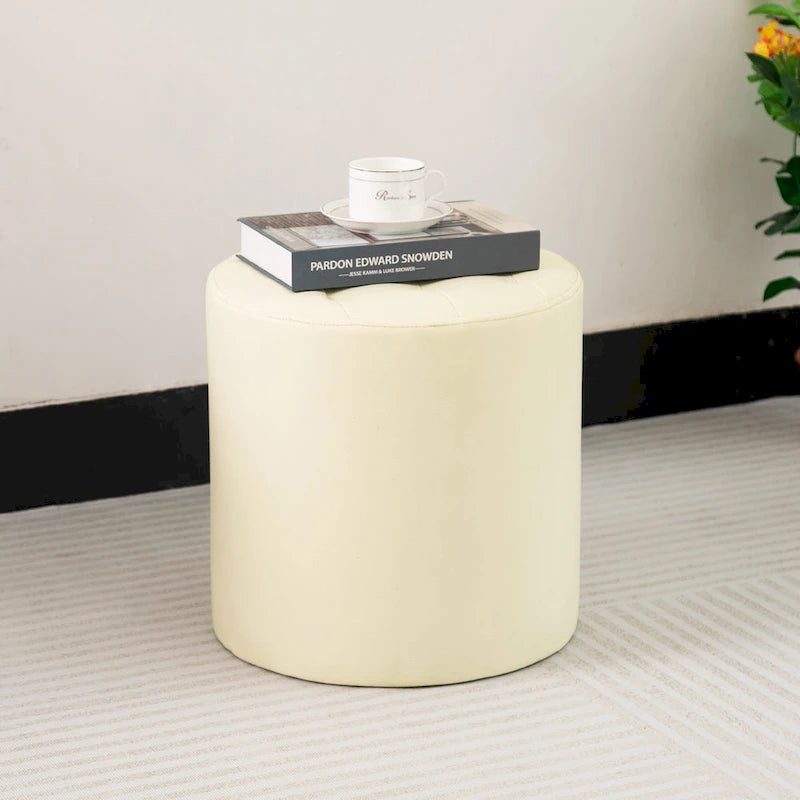 Pouf rond capitonné en similicuir, repose-pieds