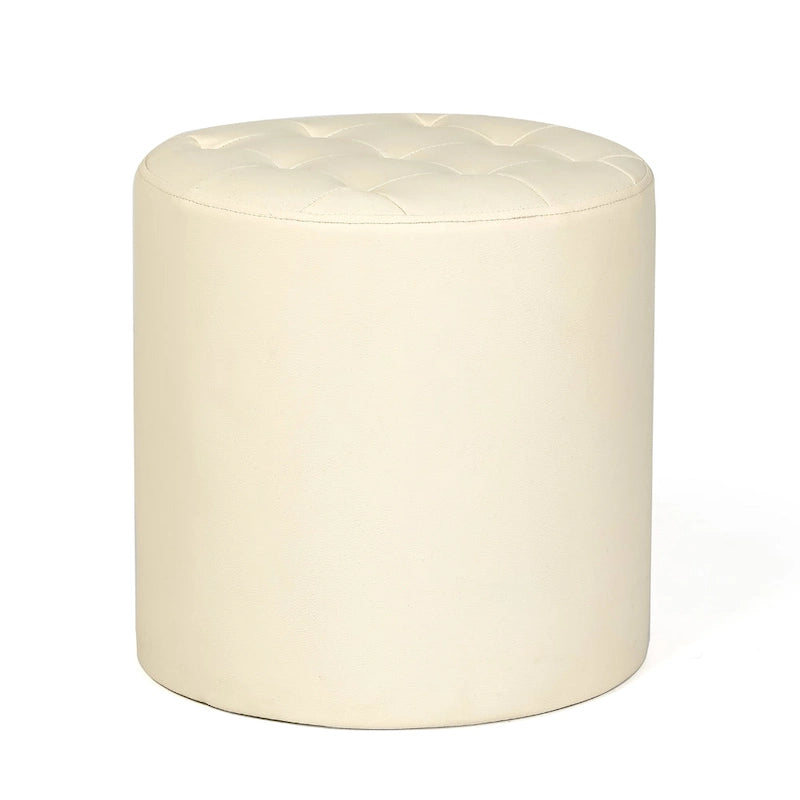 Pouf rond capitonné en similicuir, repose-pieds