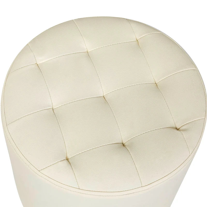 Pouf rond capitonné en similicuir, repose-pieds