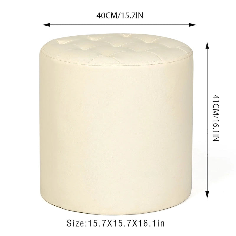 Pouf rond capitonné en similicuir, repose-pieds