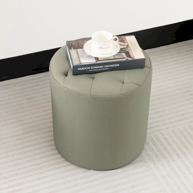 Pouf rond capitonné en similicuir, repose-pieds