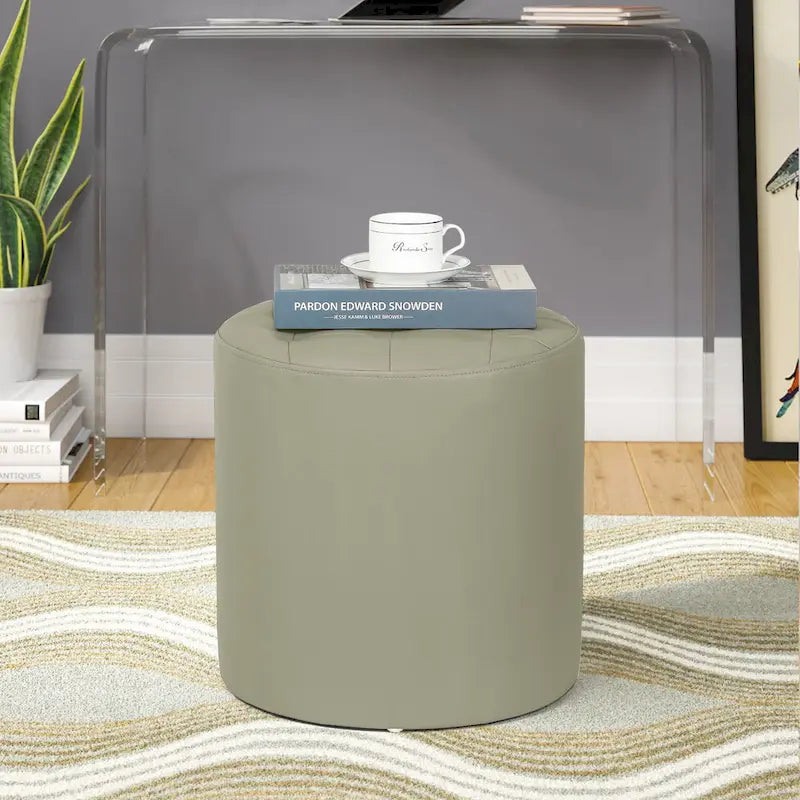 Pouf rond capitonné en similicuir, repose-pieds