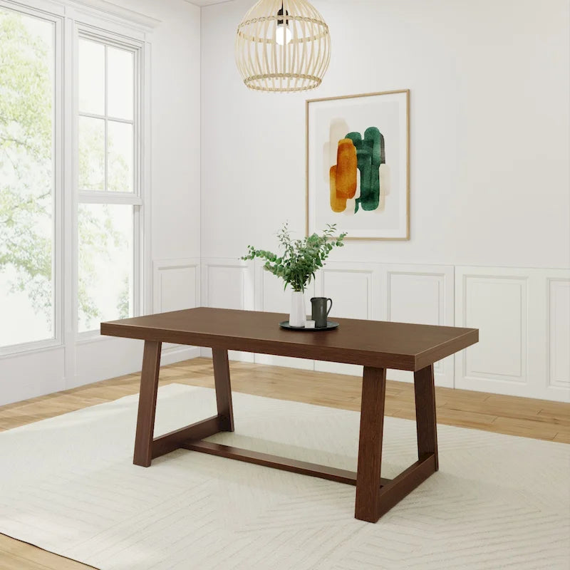 Mesa de comedor clásica de madera maciza, tablero duradero de madera natural, fácil de montar para recibir invitados en casa