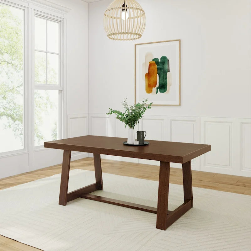 Mesa de comedor clásica de madera maciza, tablero duradero de madera natural, fácil de montar para recibir invitados en casa