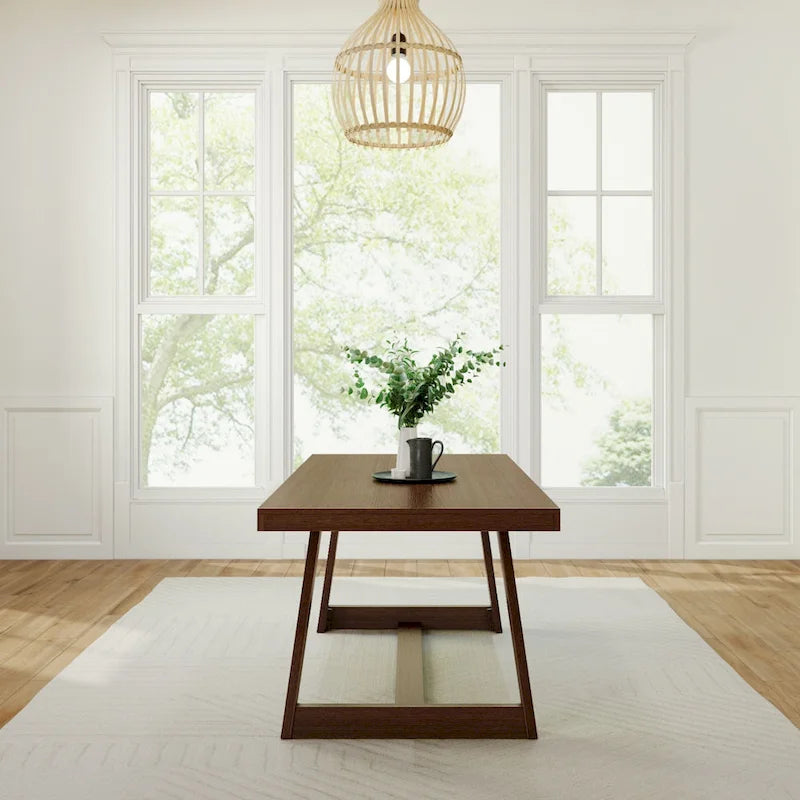 Mesa de comedor clásica de madera maciza, tablero duradero de madera natural, fácil de montar para recibir invitados en casa