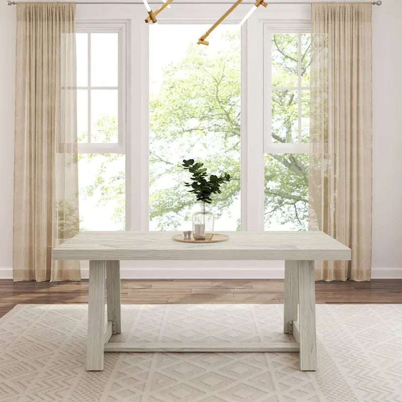 Mesa de comedor clásica de madera maciza, tablero duradero de madera natural, fácil de montar para recibir invitados en casa
