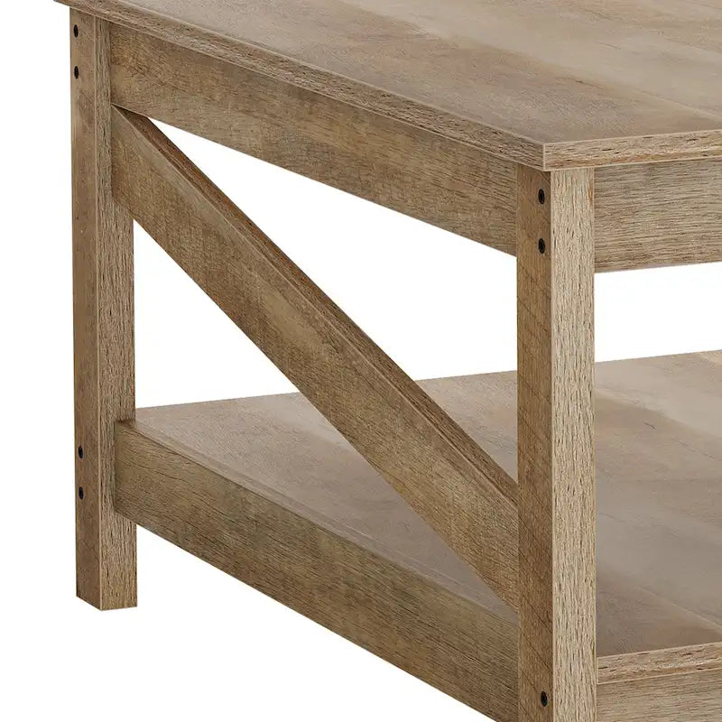 Table basse de style maison de campagne avec étagère, table centrale à 2 niveaux pour le salon