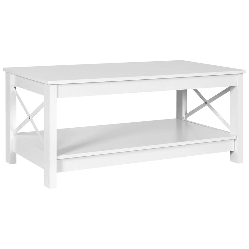 Table basse de style maison de campagne avec étagère, table centrale à 2 niveaux pour le salon
