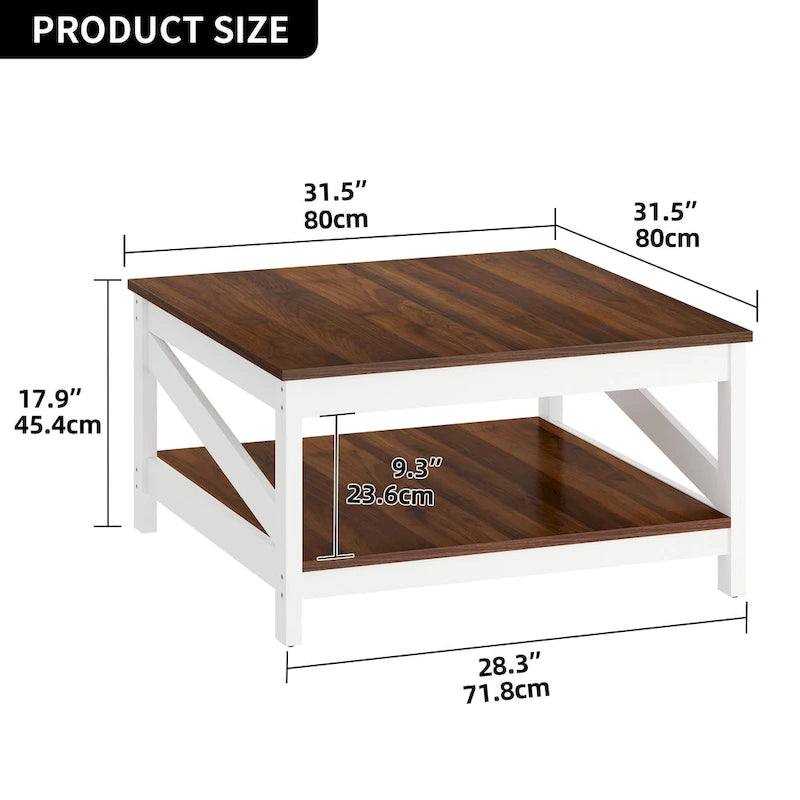 Table basse de style maison de campagne avec étagère, table centrale à 2 niveaux pour le salon