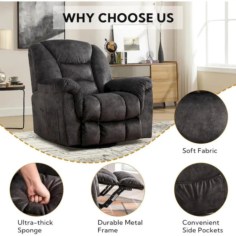 Übergroßer manueller Schaukel- und Relaxsessel, 360° drehbar, für das Wohnzimmer