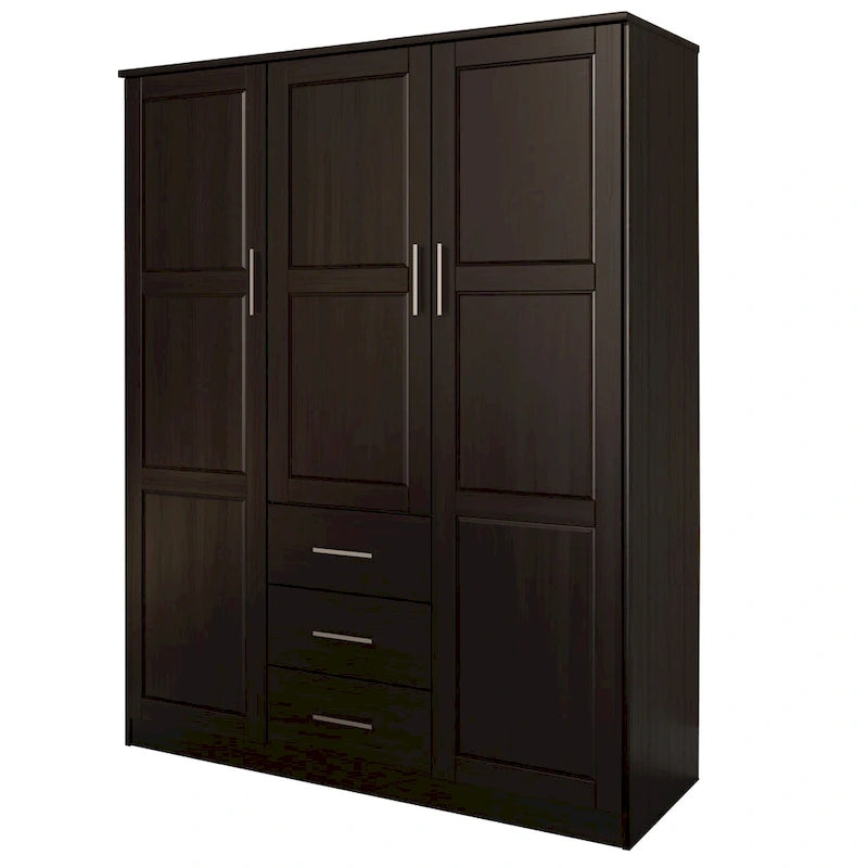 Armario ropero de 3 puertas 100 % de madera maciza, con puertas de madera maciza o espejadas