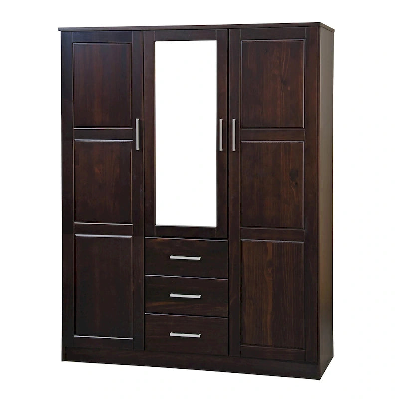 Armario ropero de 3 puertas 100 % de madera maciza, con puertas de madera maciza o espejadas