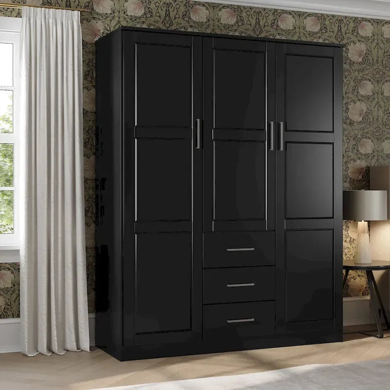 Armario ropero de 3 puertas 100 % de madera maciza, con puertas de madera maciza o espejadas