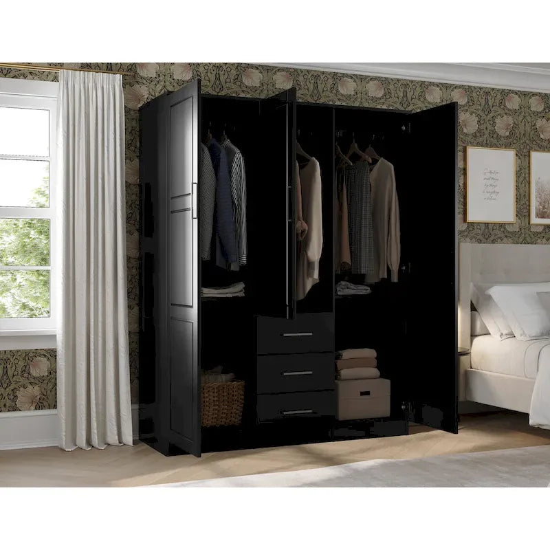 Armario ropero de 3 puertas 100 % de madera maciza, con puertas de madera maciza o espejadas
