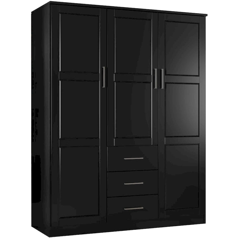 Armario ropero de 3 puertas 100 % de madera maciza, con puertas de madera maciza o espejadas