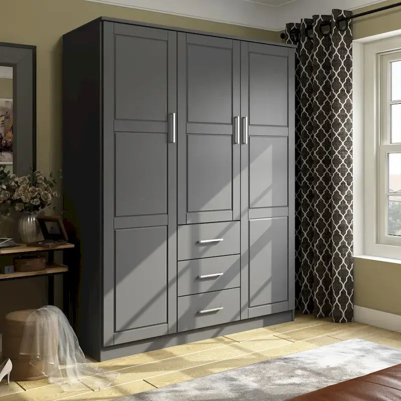 Armario ropero de 3 puertas 100 % de madera maciza, con puertas de madera maciza o espejadas