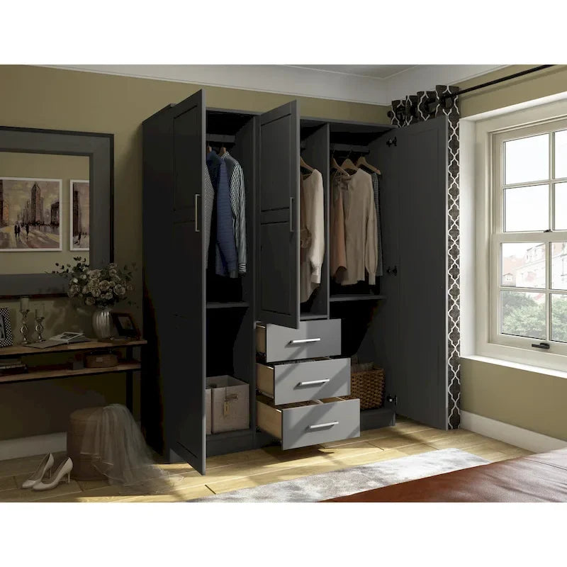 Armario ropero de 3 puertas 100 % de madera maciza, con puertas de madera maciza o espejadas
