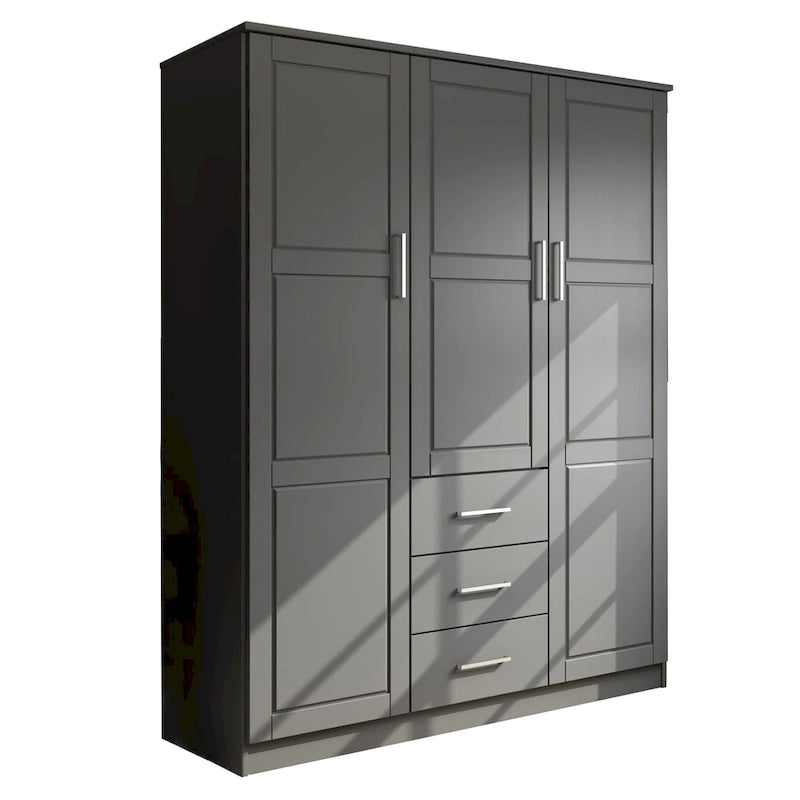Armario ropero de 3 puertas 100 % de madera maciza, con puertas de madera maciza o espejadas