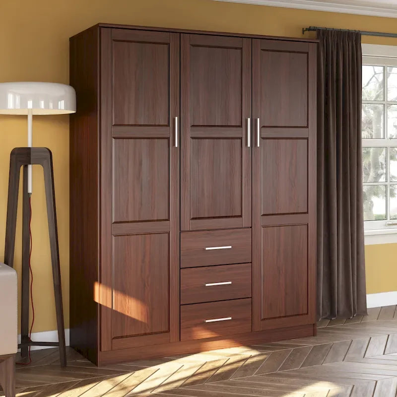 Armario ropero de 3 puertas 100 % de madera maciza, con puertas de madera maciza o espejadas