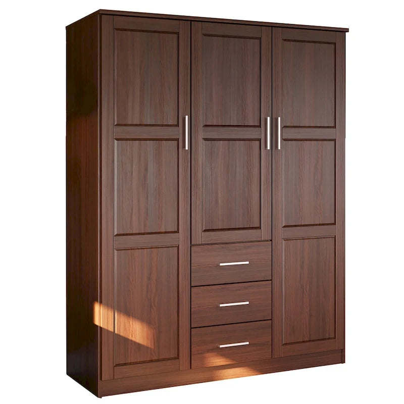 Armario ropero de 3 puertas 100 % de madera maciza, con puertas de madera maciza o espejadas
