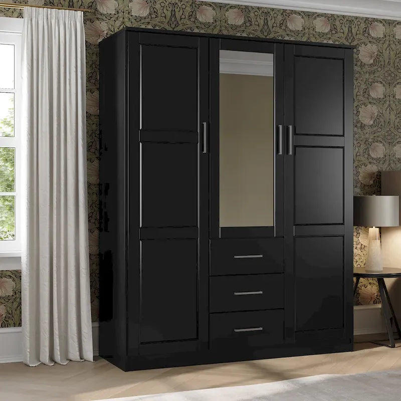 Armario ropero de 3 puertas 100 % de madera maciza, con puertas de madera maciza o espejadas