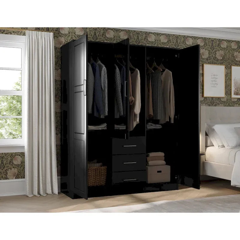 Armario ropero de 3 puertas 100 % de madera maciza, con puertas de madera maciza o espejadas