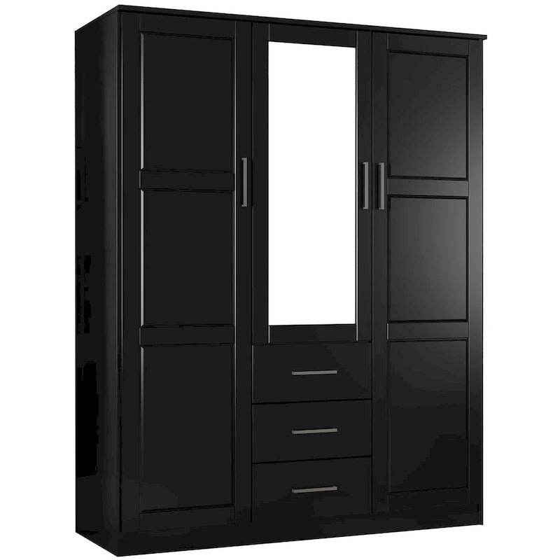 Armario ropero de 3 puertas 100 % de madera maciza, con puertas de madera maciza o espejadas