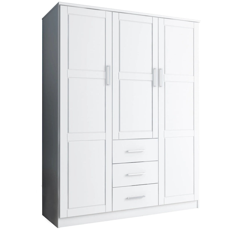 Armario ropero de 3 puertas 100 % de madera maciza, con puertas de madera maciza o espejadas