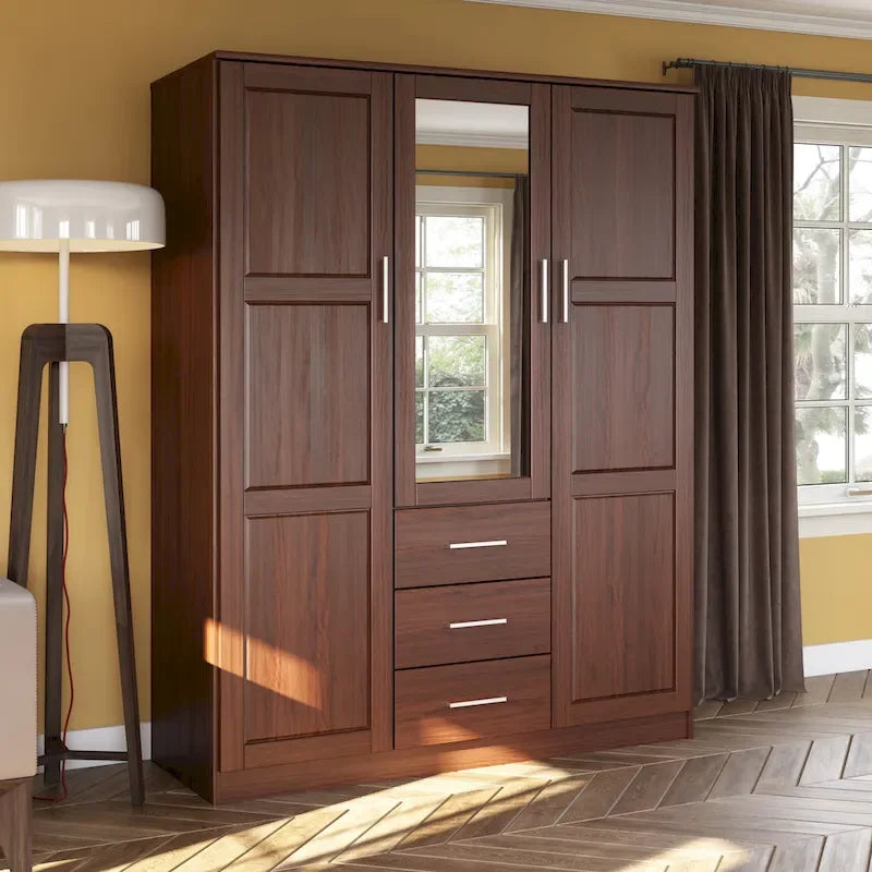 Armario ropero de 3 puertas 100 % de madera maciza, con puertas de madera maciza o espejadas