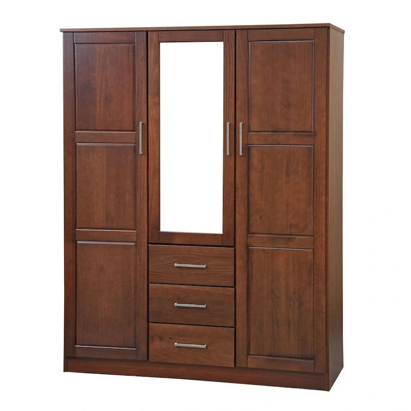 Armario ropero de 3 puertas 100 % de madera maciza, con puertas de madera maciza o espejadas
