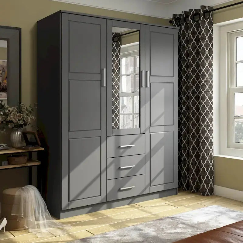 Armario ropero de 3 puertas 100 % de madera maciza, con puertas de madera maciza o espejadas