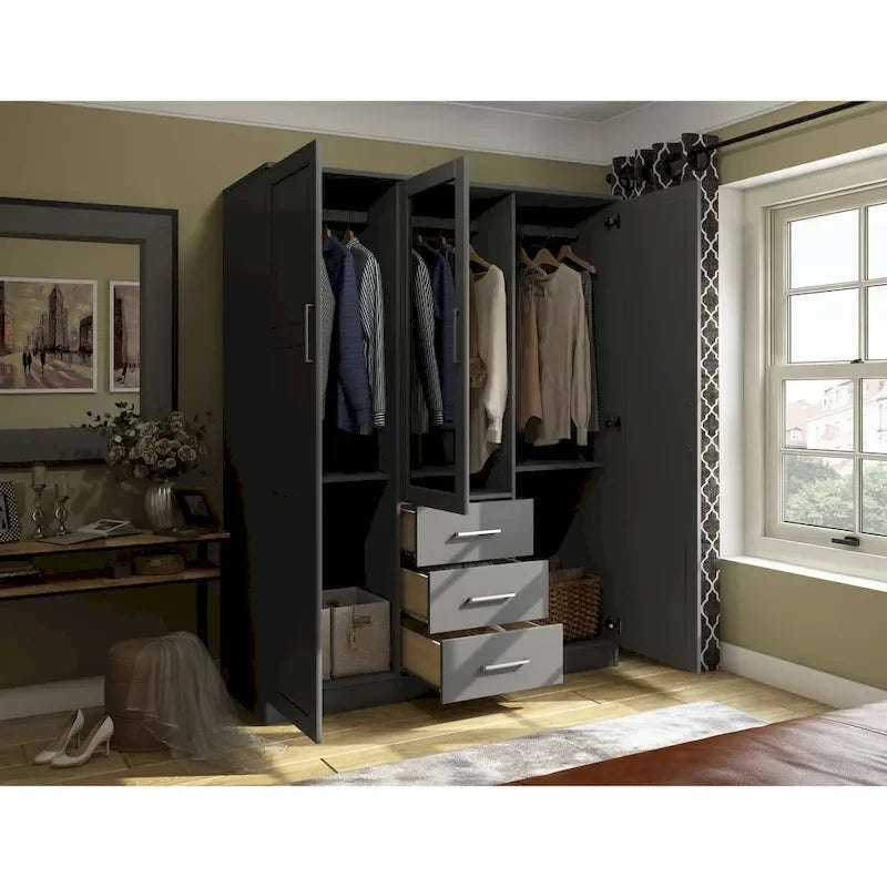 Armario ropero de 3 puertas 100 % de madera maciza, con puertas de madera maciza o espejadas