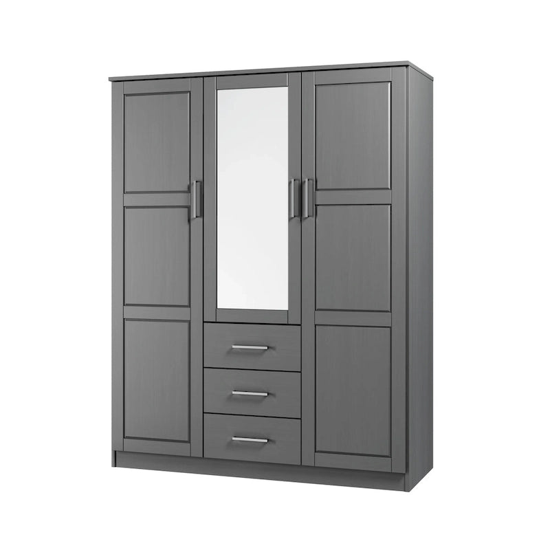 Armario ropero de 3 puertas 100 % de madera maciza, con puertas de madera maciza o espejadas