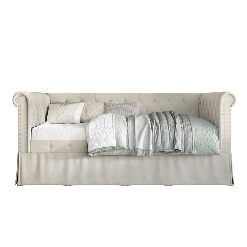Diván cama tamaño twin de lino con cama nido