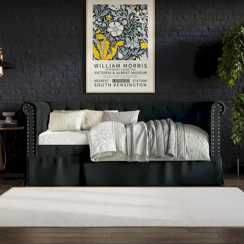 Diván cama tamaño twin de lino con cama nido