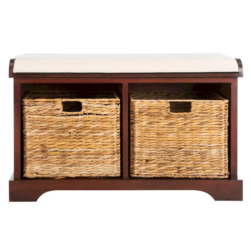 Braune Aufbewahrungsbank mit geflochtenem Korb - 33.5 x 16.1 x 19.9 - 34 B x 16 T x 20 H