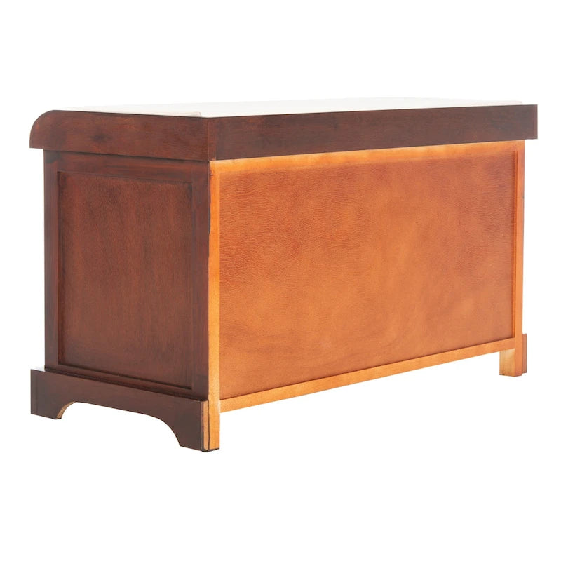 Braune Aufbewahrungsbank mit geflochtenem Korb - 33.5 x 16.1 x 19.9 - 34 B x 16 T x 20 H