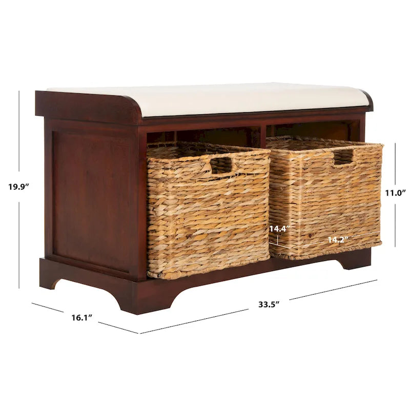 Braune Aufbewahrungsbank mit geflochtenem Korb - 33.5 x 16.1 x 19.9 - 34 B x 16 T x 20 H