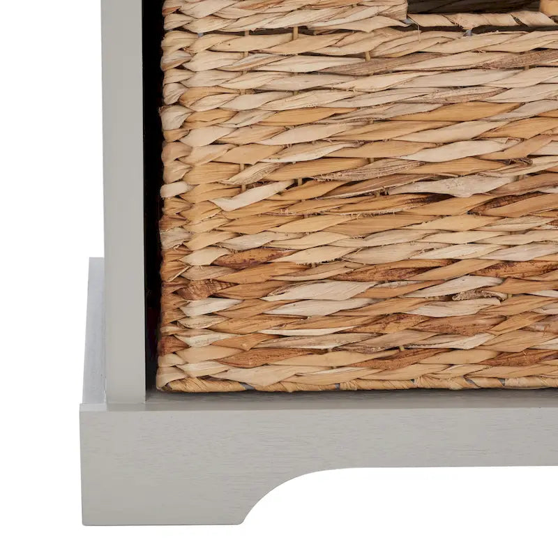 Braune Aufbewahrungsbank mit geflochtenem Korb - 33.5 x 16.1 x 19.9 - 34 B x 16 T x 20 H