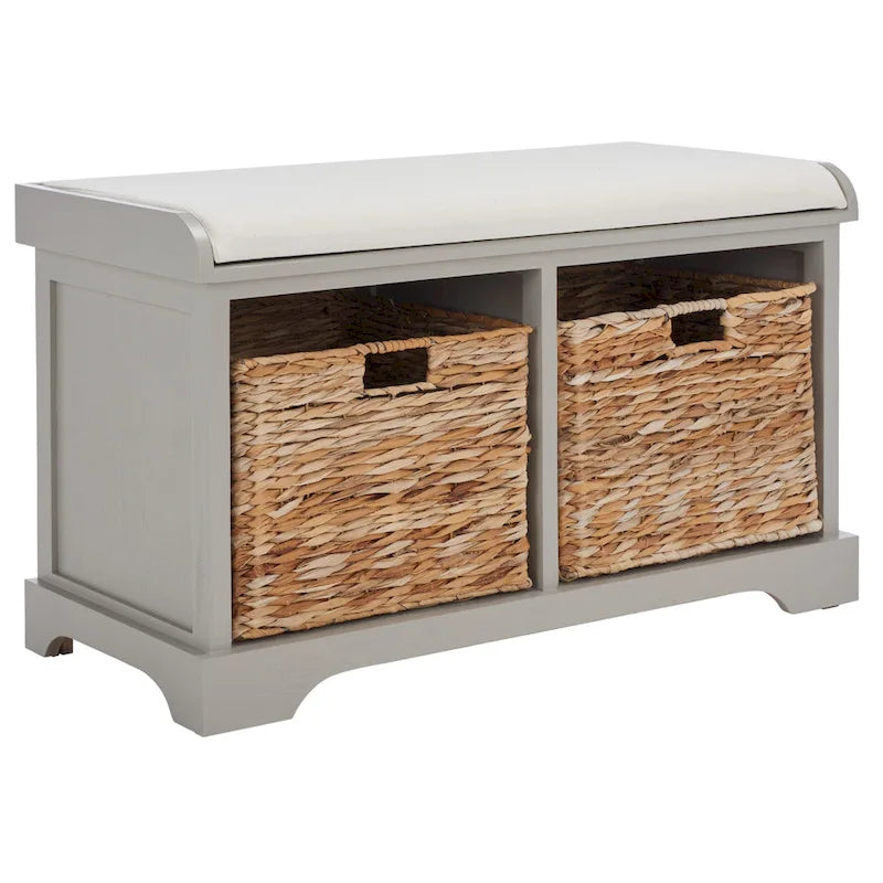 Braune Aufbewahrungsbank mit geflochtenem Korb - 33.5 x 16.1 x 19.9 - 34 B x 16 T x 20 H