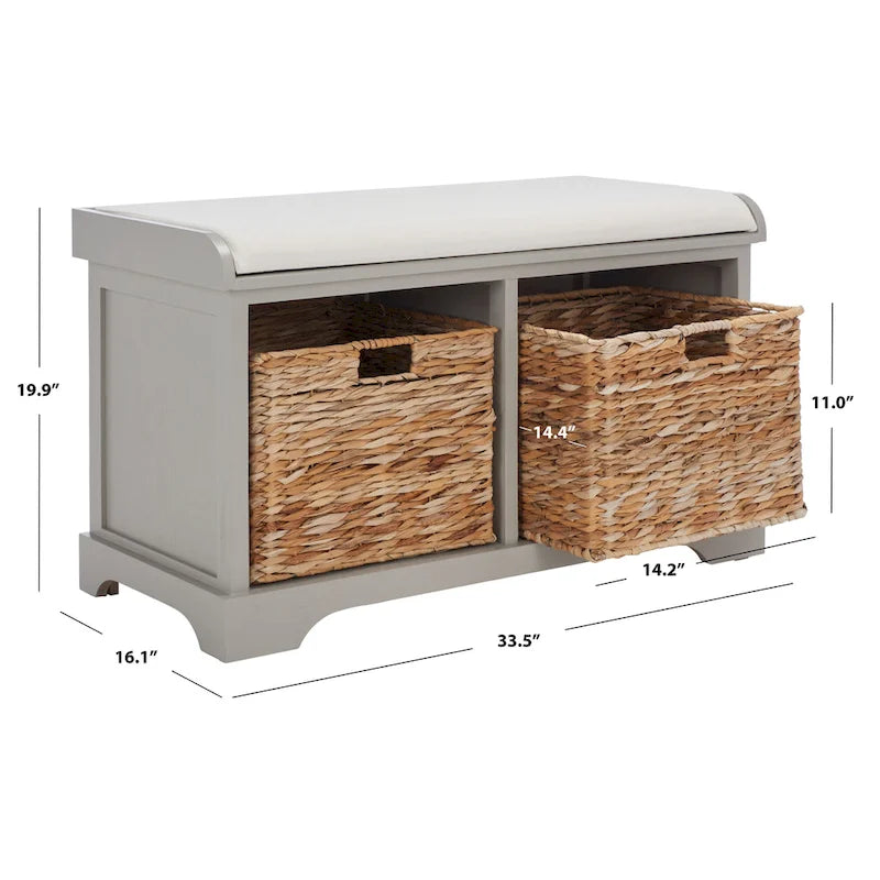 Braune Aufbewahrungsbank mit geflochtenem Korb - 33.5 x 16.1 x 19.9 - 34 B x 16 T x 20 H