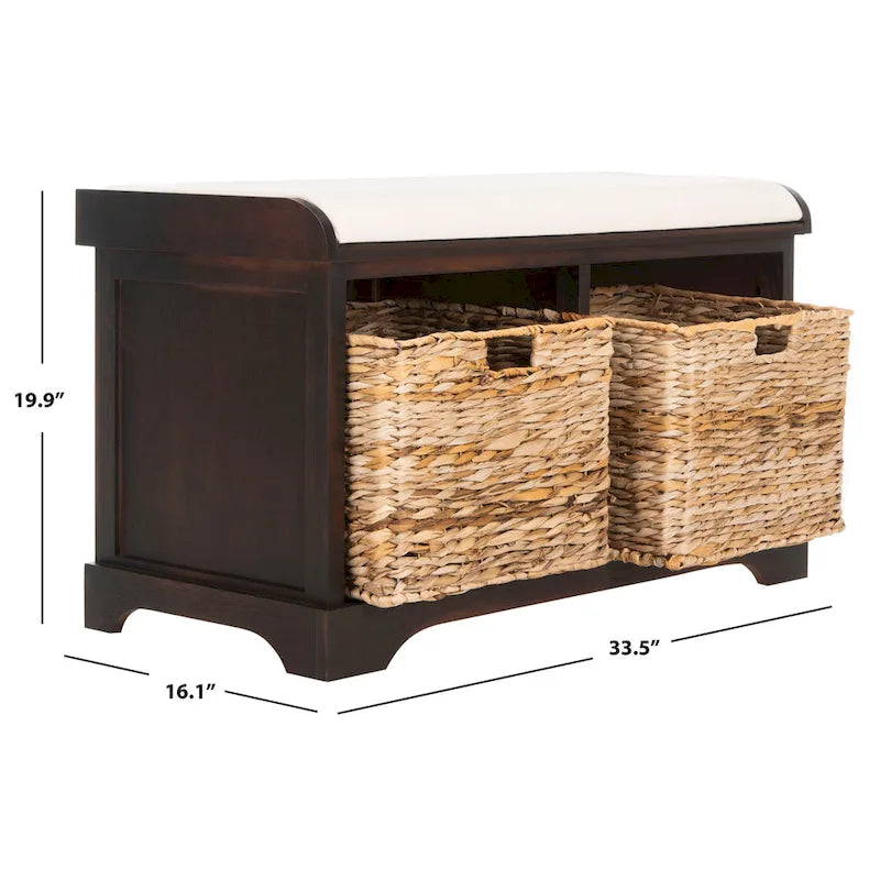 Braune Aufbewahrungsbank mit geflochtenem Korb - 33.5 x 16.1 x 19.9 - 34 B x 16 T x 20 H