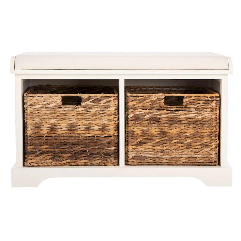 Braune Aufbewahrungsbank mit geflochtenem Korb - 33.5 x 16.1 x 19.9 - 34 B x 16 T x 20 H