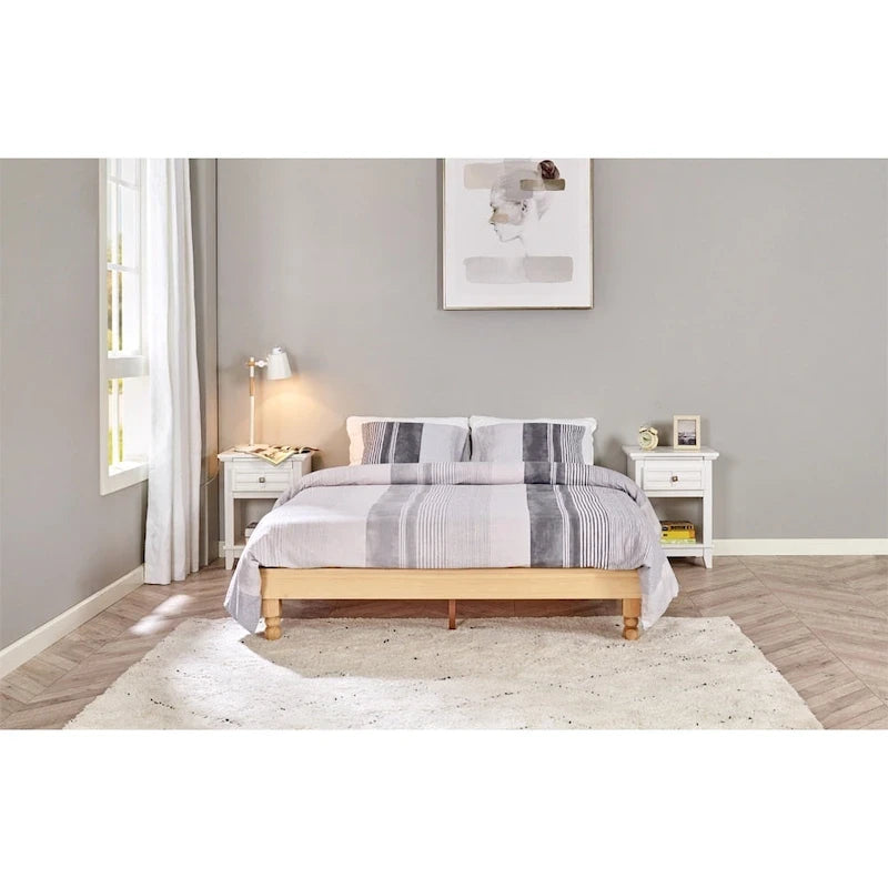 MUSEHOMEINC 12 Inch Wood Bed Frame Elegant Style Eliminates,Natural Finish
