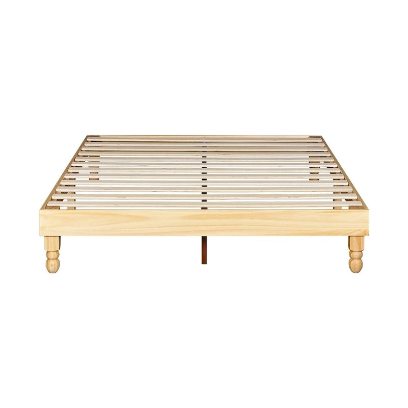 Estructura de cama de madera de 12 pulgadas, estilo elegante, con acabado natural