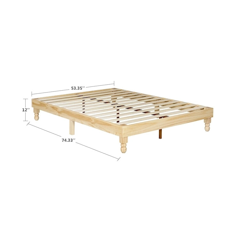 Estructura de cama de madera de 12 pulgadas, estilo elegante, con acabado natural