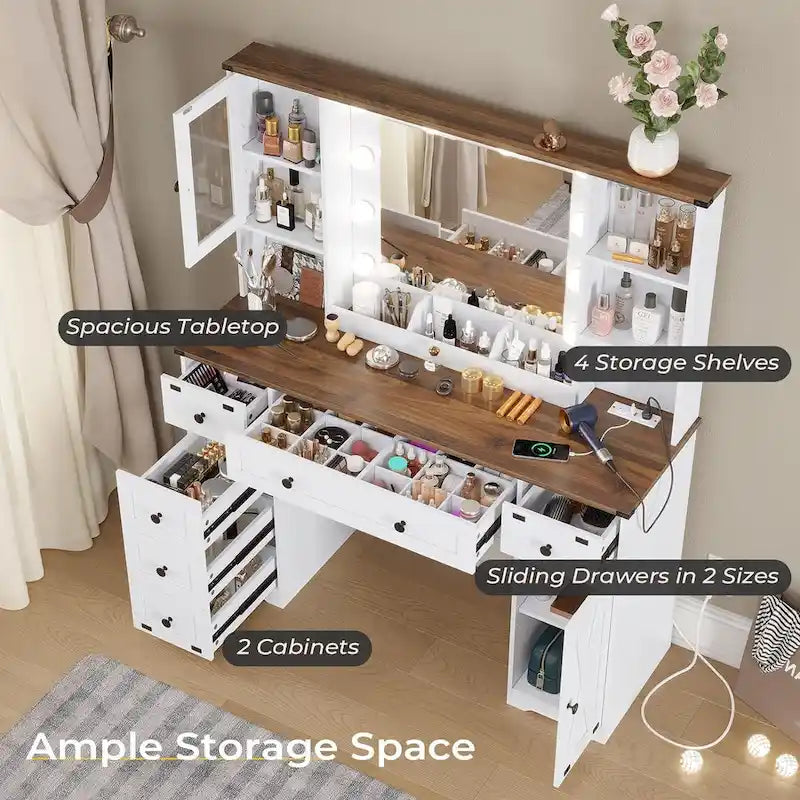 Coiffeuse avec grands miroirs Hollywood et ampoules