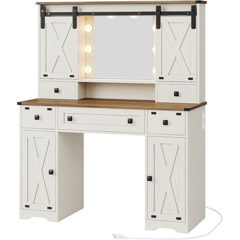 Coiffeuse avec grands miroirs Hollywood et ampoules