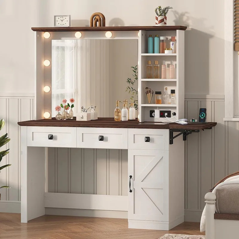 Coiffeuse avec grands miroirs Hollywood et ampoules