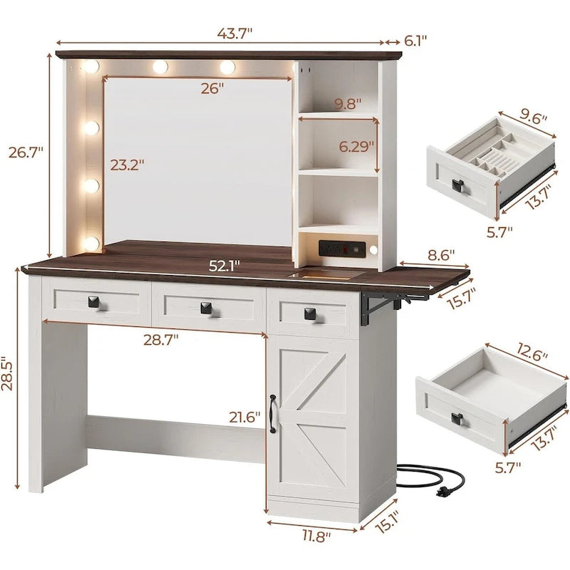 Coiffeuse avec grands miroirs Hollywood et ampoules